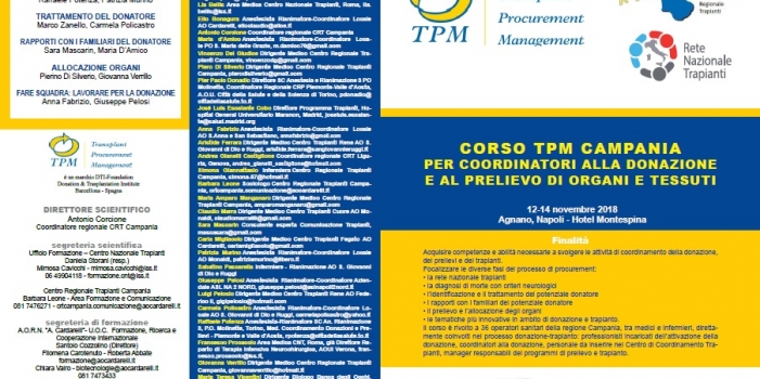 CORSO TPM CAMPANIA PER COORDINATORI ALLA DONAZIONE E AL PRELIEVO DI ORGANI E TESSUTI 12-14-NOVEMBRE